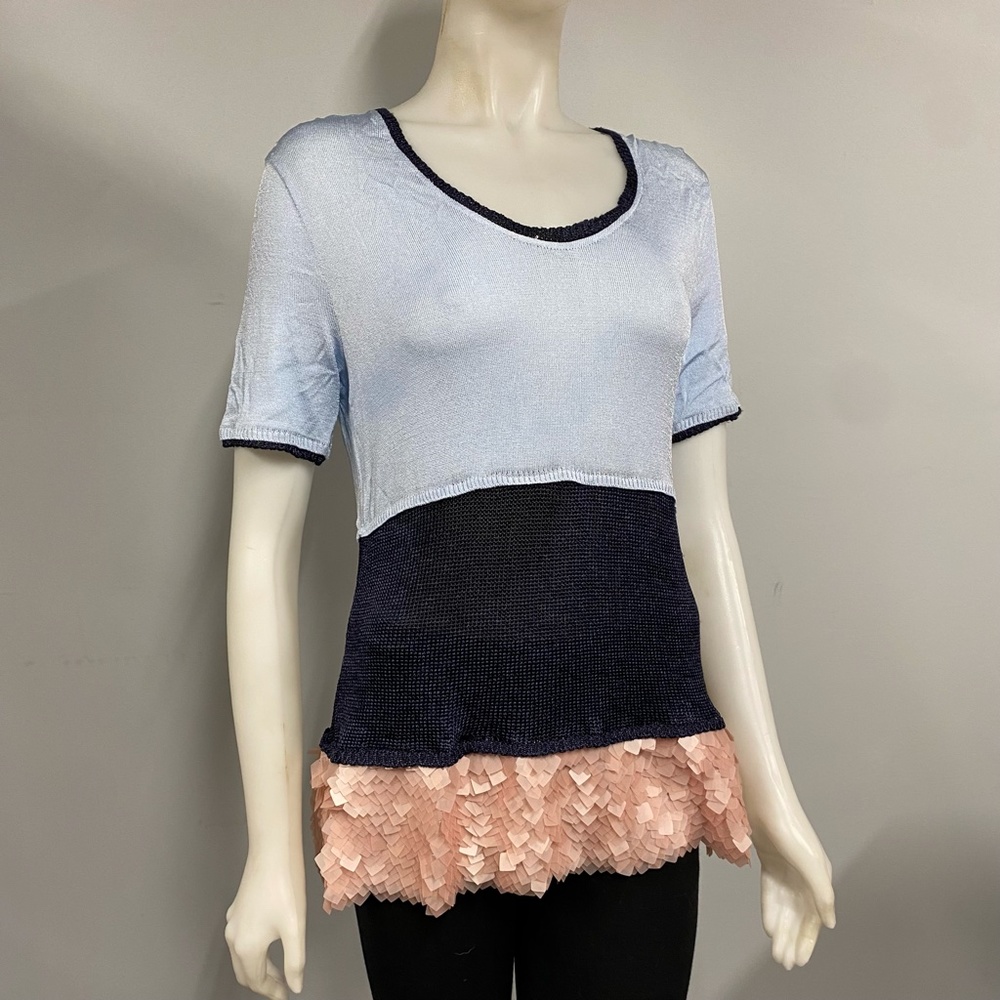 Tricot Chic Blue Pink Embellished Shirt Top View 2